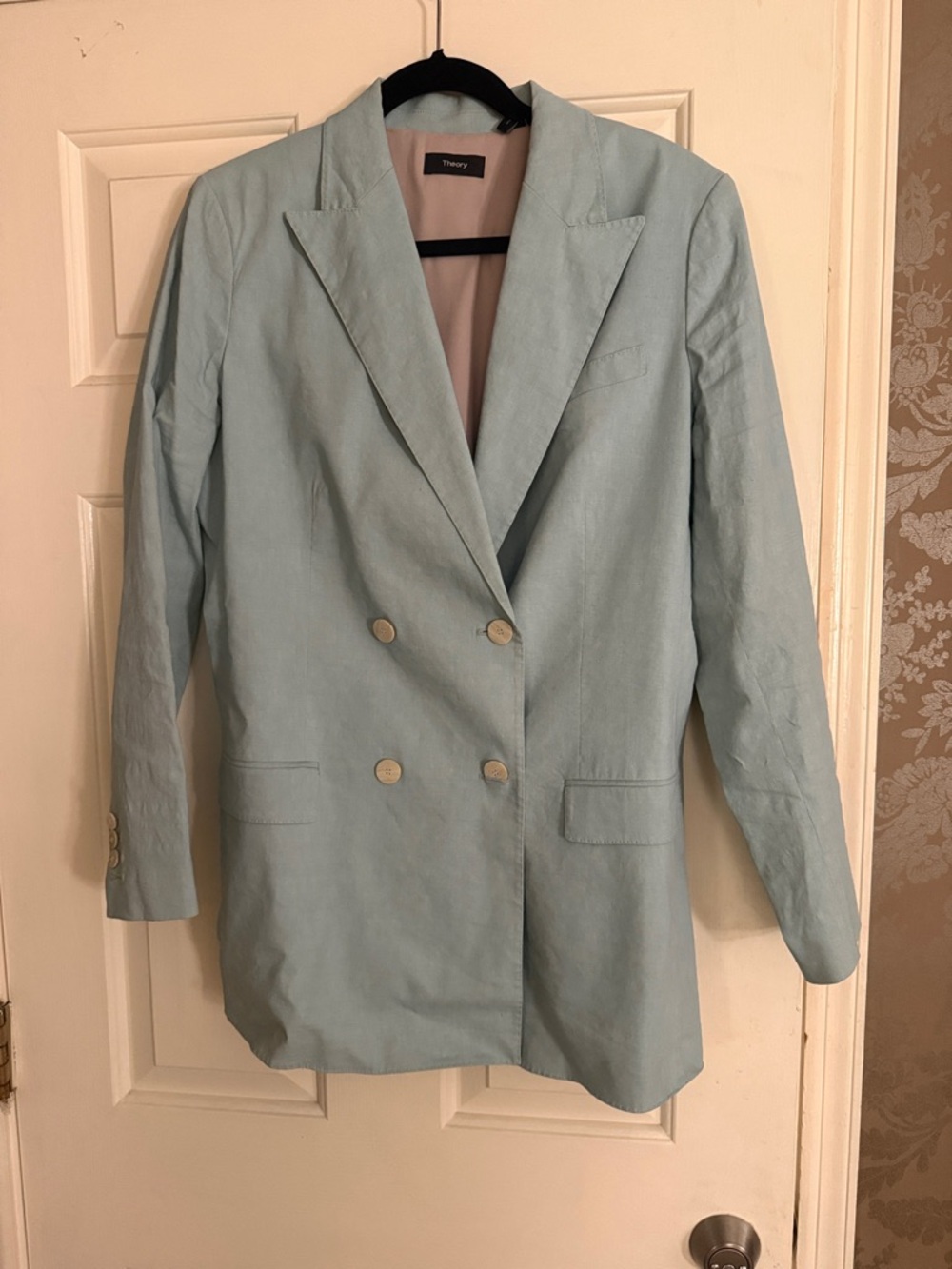 Theory Double-Breasted Pale Blue Blazer